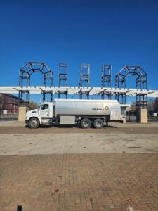 a Beems Distributing fuel truck making a delivery